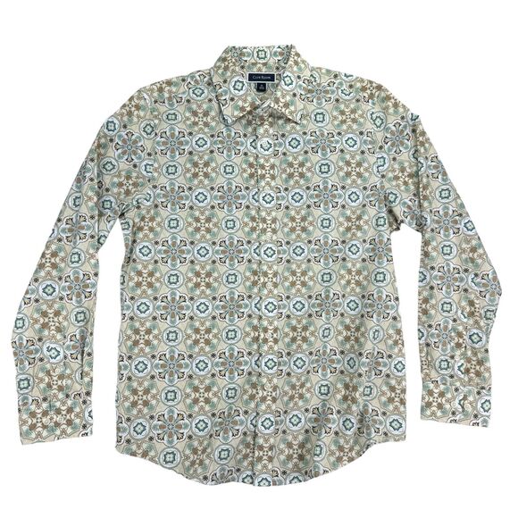 Club Room Mens Medallion Refined Woven Long Sleeve Button Down Shirt Beige M - Picture 1 of 4
